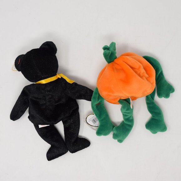 2 Ty 2001 Haunt 1998 Pumkin Beanie Baby Halloween Bear Pumpkin Stuffed Animal - Picture 7 of 16